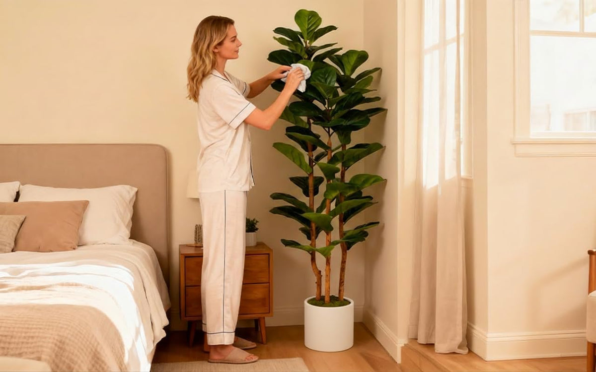 🌿 Lifelike Artificial Fiddle Leaf Fig Tree with Planter – Elegant Faux Indoor Plant for Living Room, Bedroom & Office Decor ✨