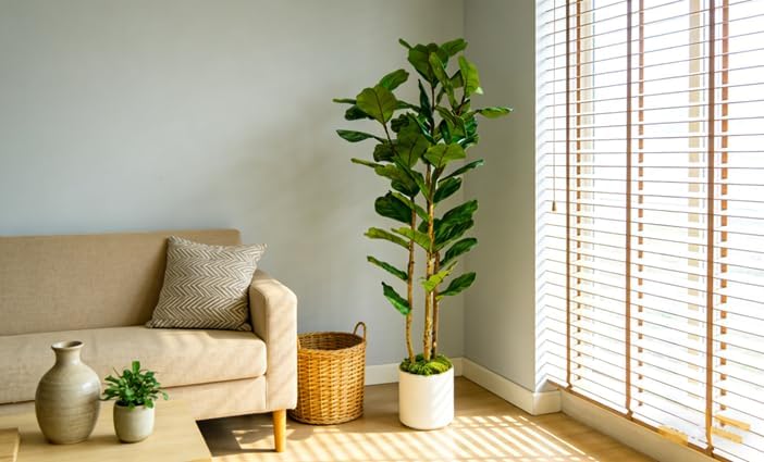 🌿 Lifelike Artificial Fiddle Leaf Fig Tree with Planter – Elegant Faux Indoor Plant for Living Room, Bedroom & Office Decor ✨