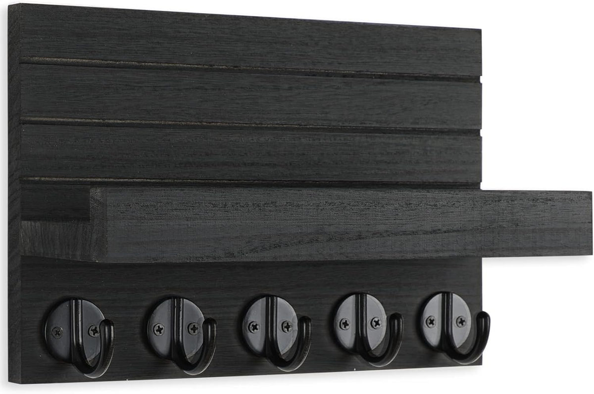 🗝️ Rustic Wall-Mounted Key & Mail Organizer – 5-Hook Entryway Storage Shelf for Keys, Bags & Coats 🏡 ```
