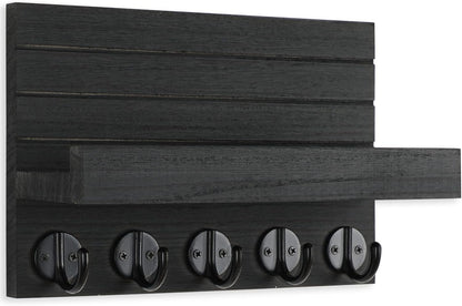 🗝️ Rustic Wall-Mounted Key & Mail Organizer – 5-Hook Entryway Storage Shelf for Keys, Bags & Coats 🏡 ```