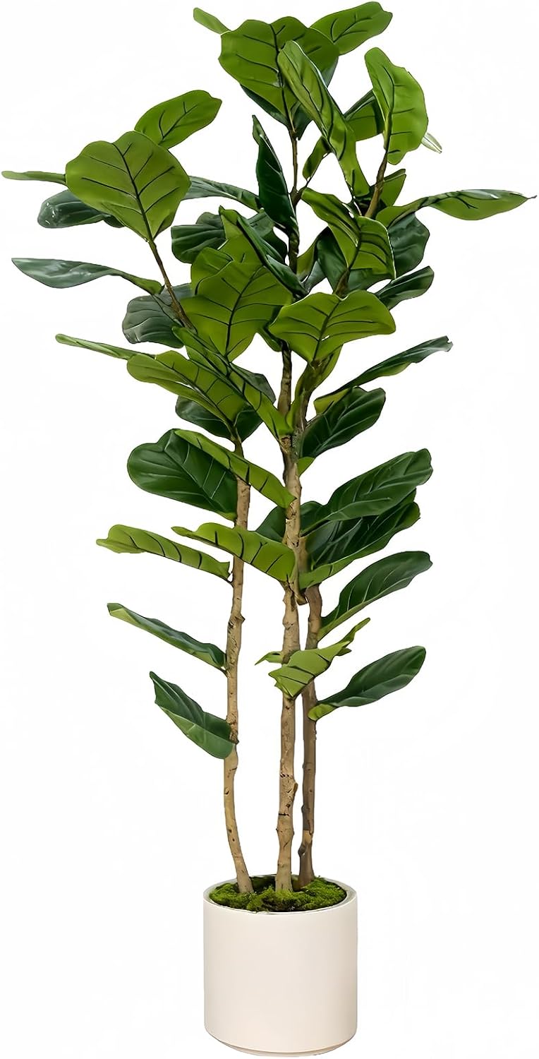 🌿 Lifelike Artificial Fiddle Leaf Fig Tree with Planter – Elegant Faux Indoor Plant for Living Room, Bedroom & Office Decor ✨
