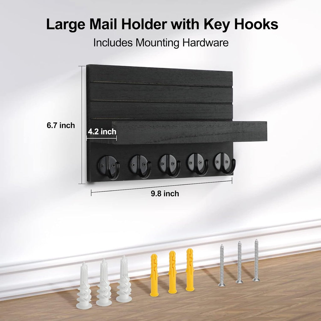 ```text 🗝️ Rustic Wall-Mounted Key & Mail Organizer – 5-Hook Entryway Storage Shelf for Keys, Bags & Coats 🏡 ```