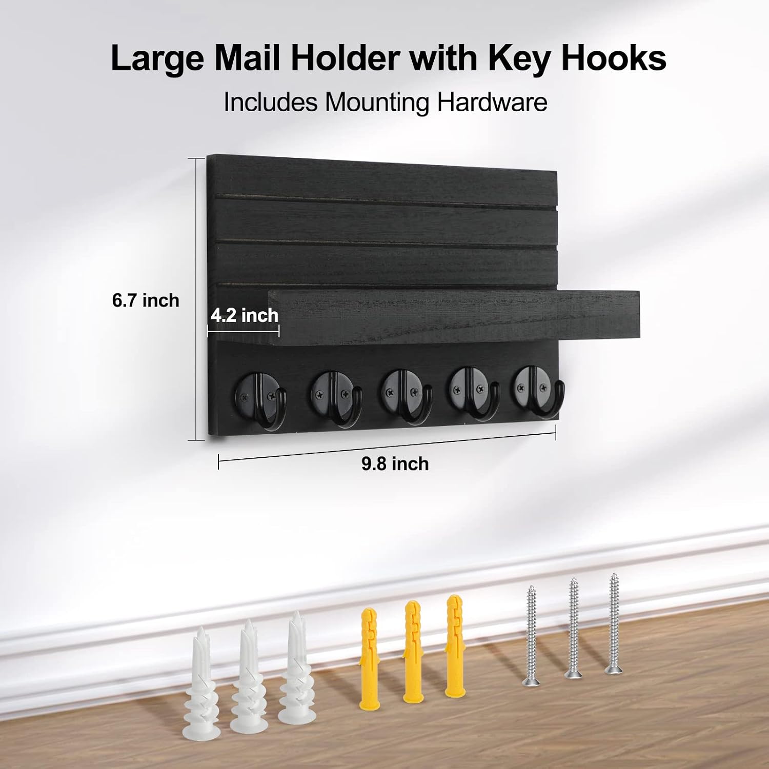 ```text 🗝️ Rustic Wall-Mounted Key & Mail Organizer – 5-Hook Entryway Storage Shelf for Keys, Bags & Coats 🏡 ```