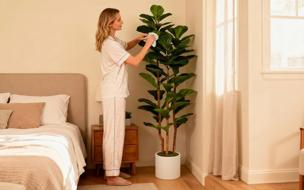 🌿 Lifelike Artificial Fiddle Leaf Fig Tree with Planter – Elegant Faux Indoor Plant for Living Room, Bedroom & Office Decor ✨