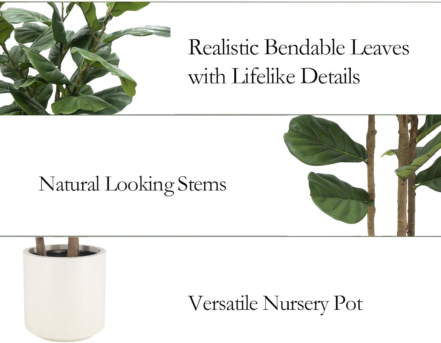 🌿 Lifelike Artificial Fiddle Leaf Fig Tree with Planter – Elegant Faux Indoor Plant for Living Room, Bedroom & Office Decor ✨