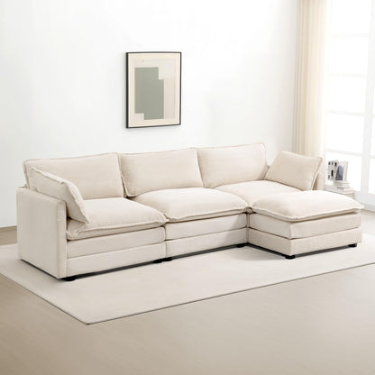 🛋️ 112" Oversized Modular Sectional Sofa with Movable Ottoman – Plush Corduroy L-Shaped Couch for Cozy Living Room & Home Office ✨
