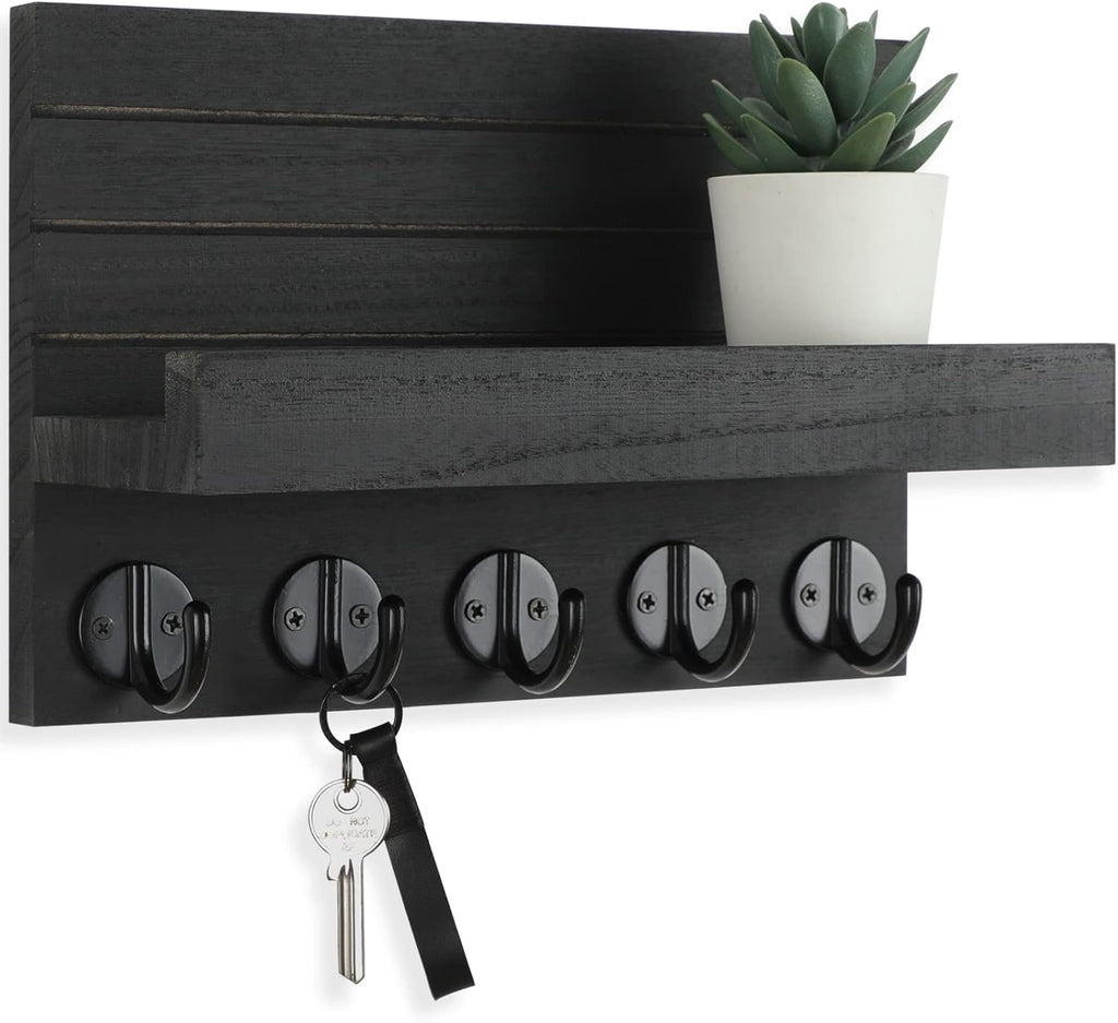 ```text 🗝️ Rustic Wall-Mounted Key & Mail Organizer – 5-Hook Entryway Storage Shelf for Keys, Bags & Coats 🏡 ```