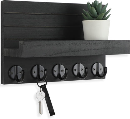 🗝️ Rustic Wall-Mounted Key & Mail Organizer – 5-Hook Entryway Storage Shelf for Keys, Bags & Coats 🏡 ```