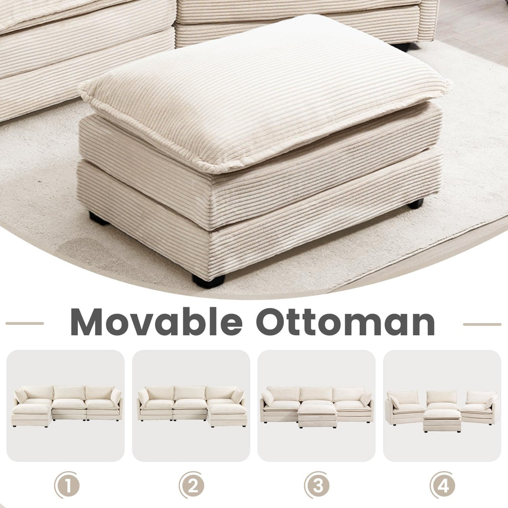 🛋️ 112" Oversized Modular Sectional Sofa with Movable Ottoman – Plush Corduroy L-Shaped Couch for Cozy Living Room & Home Office ✨