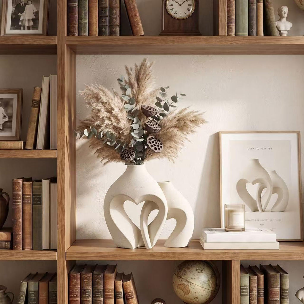 ```text 🤍 Heart-Shaped Ceramic Vase Set of 2 – Minimalist White Flower Vases for Boho, Farmhouse & Modern Home Decor ✨ ```