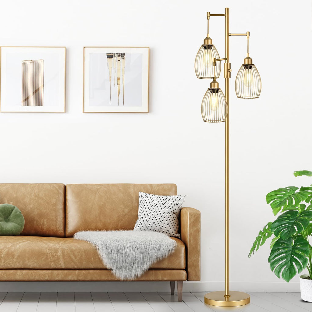✨ 70" Industrial Dimmable Floor Lamp – 3-Light Teardrop Cage Standing Lamp with Warm LED Bulbs for Living Room & Bedroom 🏡