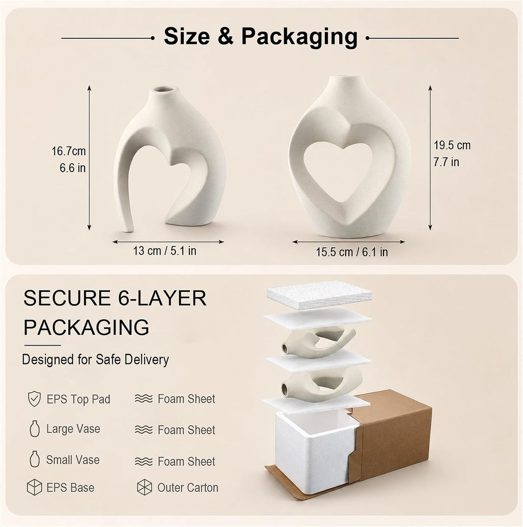 ```text 🤍 Heart-Shaped Ceramic Vase Set of 2 – Minimalist White Flower Vases for Boho, Farmhouse & Modern Home Decor ✨ ```