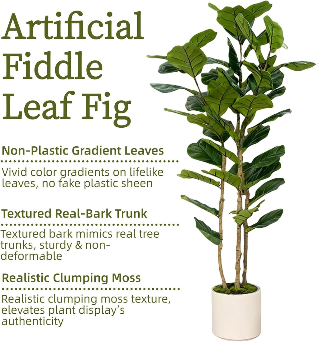 🌿 Lifelike Artificial Fiddle Leaf Fig Tree with Planter – Elegant Faux Indoor Plant for Living Room, Bedroom & Office Decor ✨