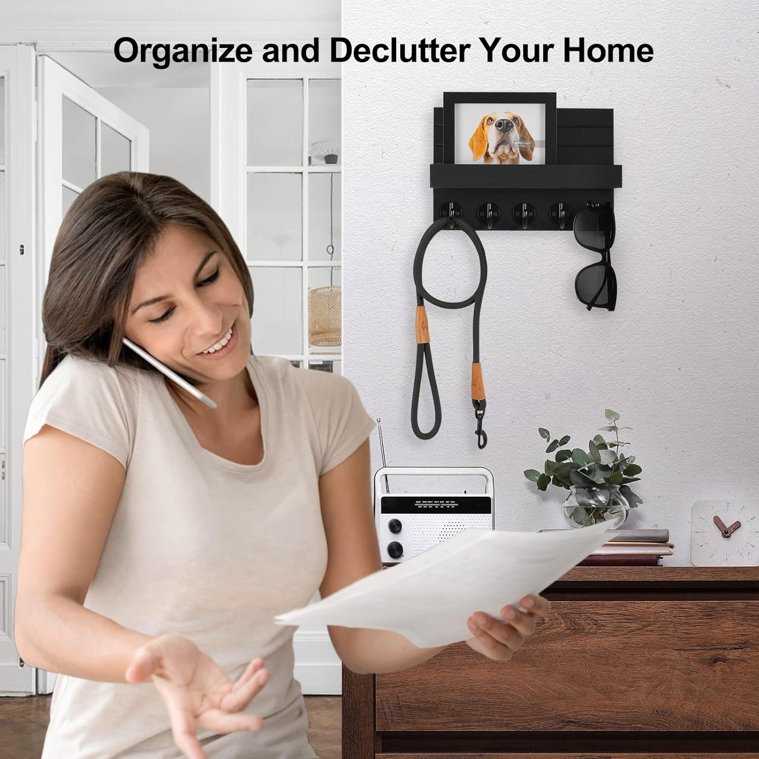```text 🗝️ Rustic Wall-Mounted Key & Mail Organizer – 5-Hook Entryway Storage Shelf for Keys, Bags & Coats 🏡 ```
