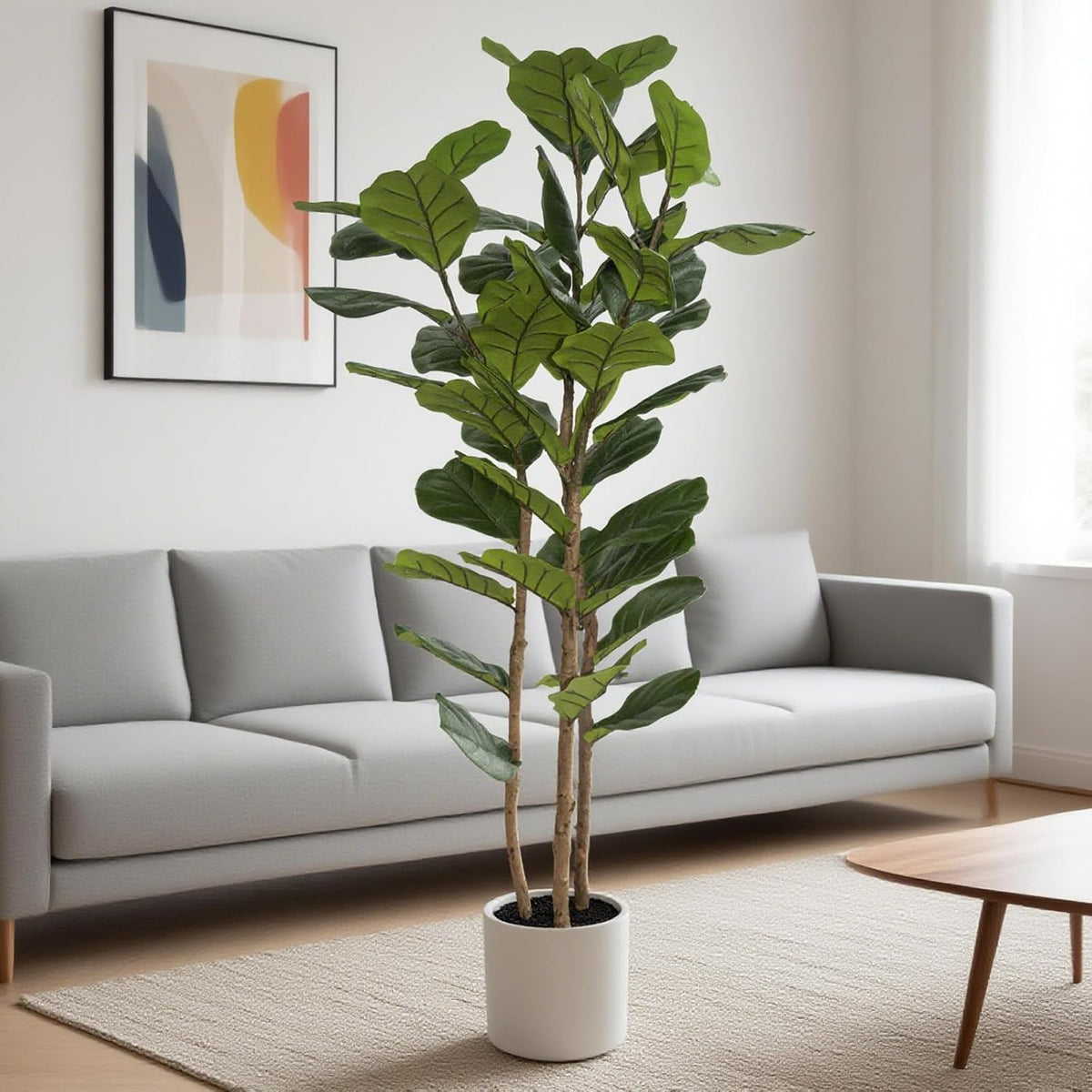 🌿 Lifelike Artificial Fiddle Leaf Fig Tree with Planter – Elegant Faux Indoor Plant for Living Room, Bedroom & Office Decor ✨