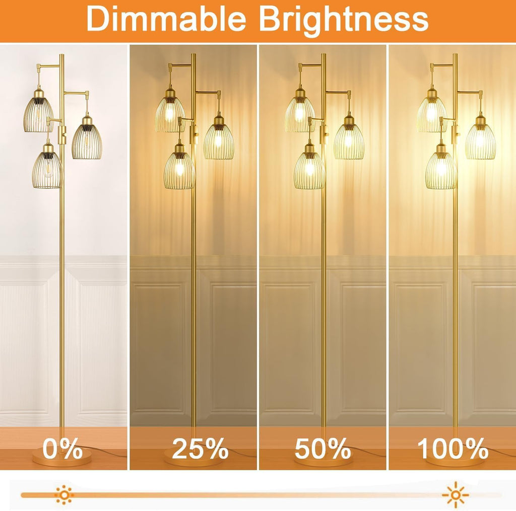 ✨ 70" Industrial Dimmable Floor Lamp – 3-Light Teardrop Cage Standing Lamp with Warm LED Bulbs for Living Room & Bedroom 🏡