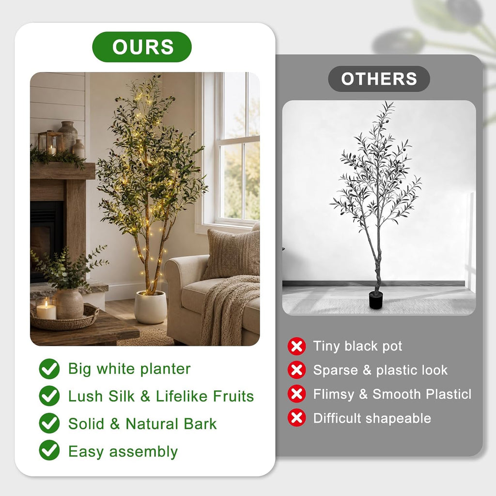 🌿 6FT Artificial Olive Tree with Warm LED Lights & Planter – Lifelike Faux Tree for Cozy Home, Bedroom & Living Room Decor ✨