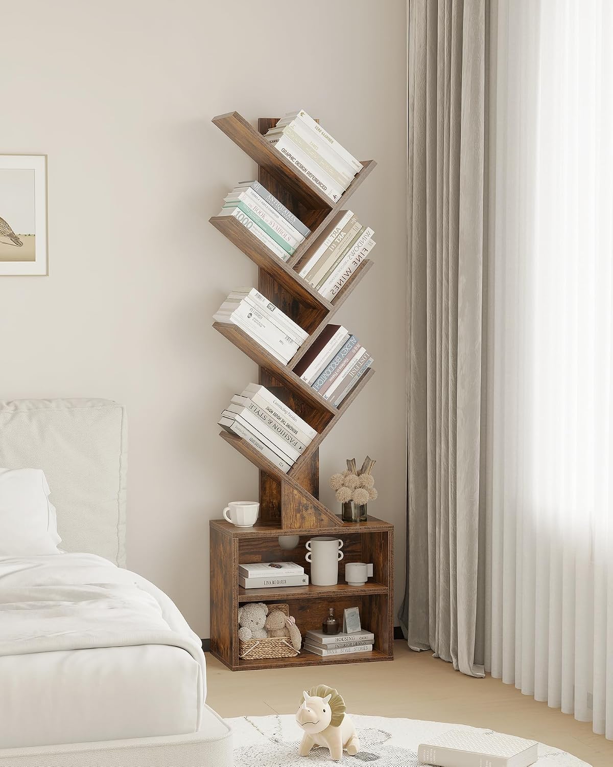 ```text 🌿 6-Tier Tree Bookshelf with Storage Cabinets – Slim Freestanding Bookcase & Display Organizer for Small Spaces 📚✨ ```