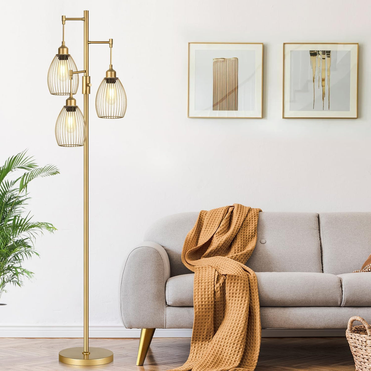 ✨ 70" Industrial Dimmable Floor Lamp – 3-Light Teardrop Cage Standing Lamp with Warm LED Bulbs for Living Room & Bedroom 🏡