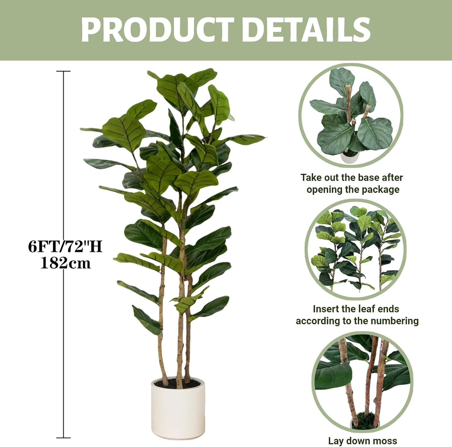 🌿 Lifelike Artificial Fiddle Leaf Fig Tree with Planter – Elegant Faux Indoor Plant for Living Room, Bedroom & Office Decor ✨