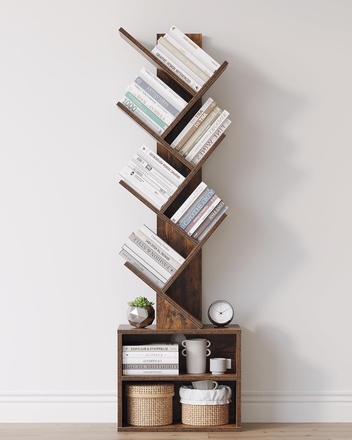 ```text 🌿 6-Tier Tree Bookshelf with Storage Cabinets – Slim Freestanding Bookcase & Display Organizer for Small Spaces 📚✨ ```