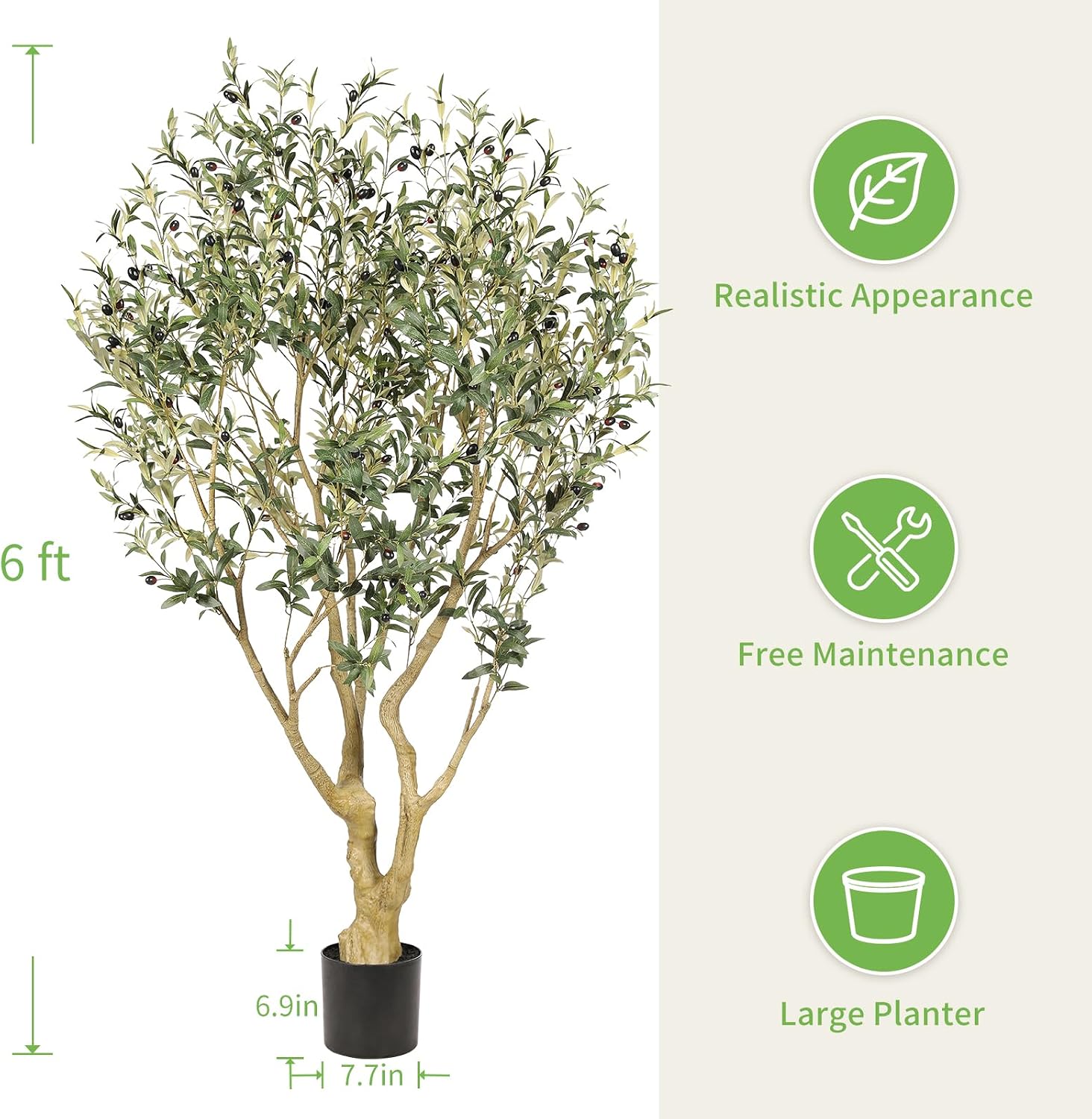 🌿 6FT Artificial Olive Tree with Planter – Lifelike Faux Olive Plant with Full Natural Foliage for Living Room, Bedroom & Office Decor ✨
