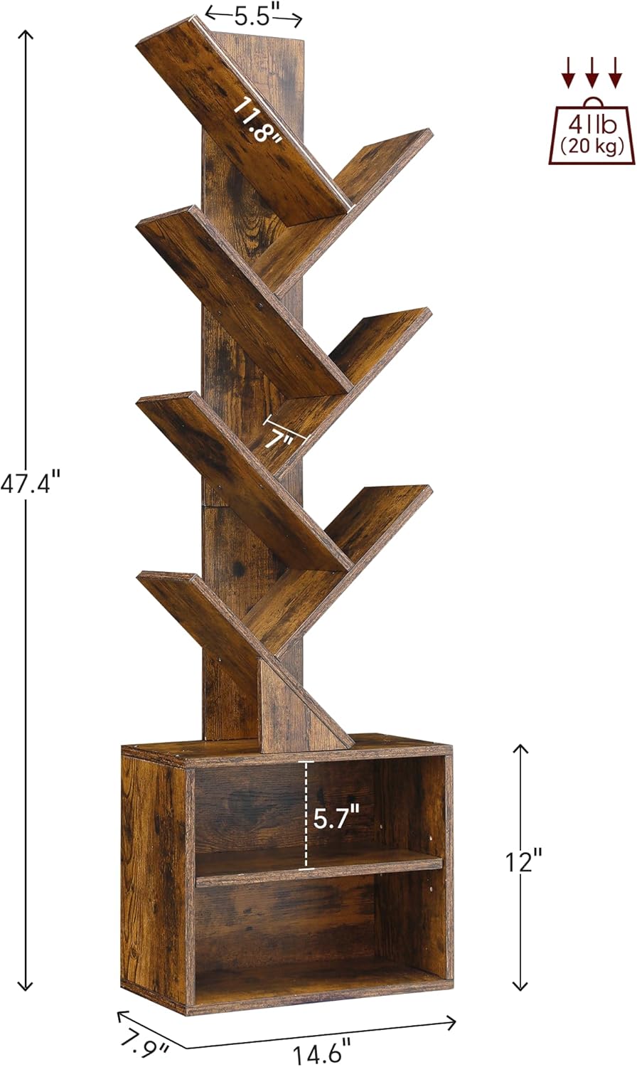 ```text 🌿 6-Tier Tree Bookshelf with Storage Cabinets – Slim Freestanding Bookcase & Display Organizer for Small Spaces 📚✨ ```
