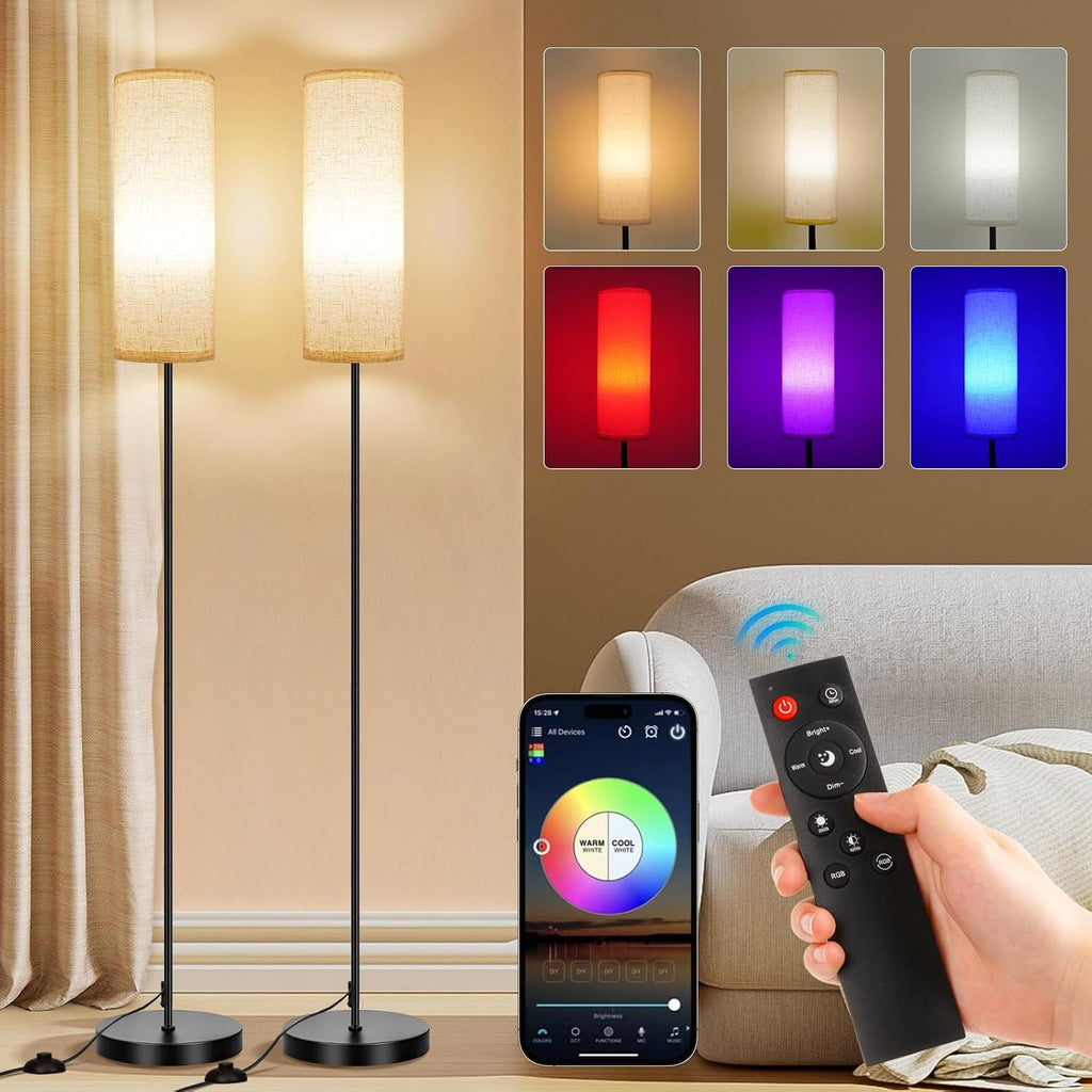 ✨ 2-Pack Smart RGB Floor Lamps – 67" Dimmable Standing Lamps with App & Remote Control, Music Sync & Color Changing for Bedroom & Living Room 🌈
