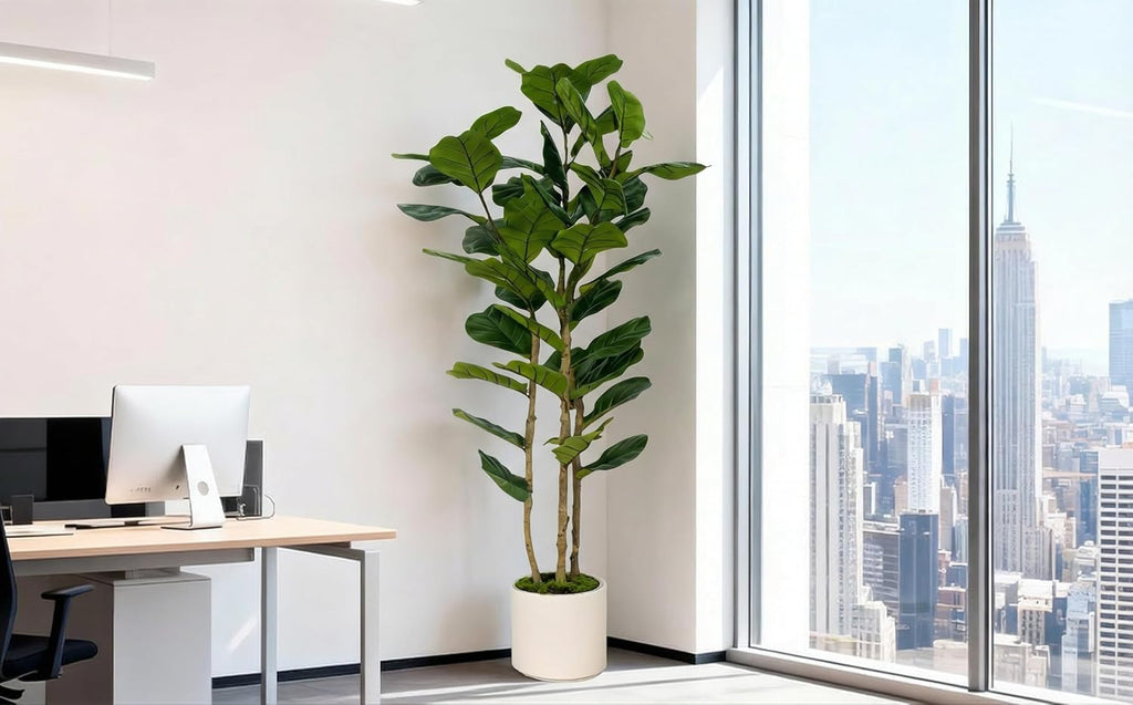 🌿 Lifelike Artificial Fiddle Leaf Fig Tree with Planter – Elegant Faux Indoor Plant for Living Room, Bedroom & Office Decor ✨