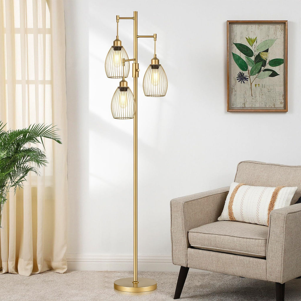 ✨ 70" Industrial Dimmable Floor Lamp – 3-Light Teardrop Cage Standing Lamp with Warm LED Bulbs for Living Room & Bedroom 🏡
