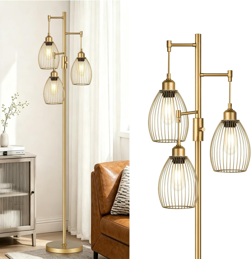 ✨ 70" Industrial Dimmable Floor Lamp – 3-Light Teardrop Cage Standing Lamp with Warm LED Bulbs for Living Room & Bedroom 🏡