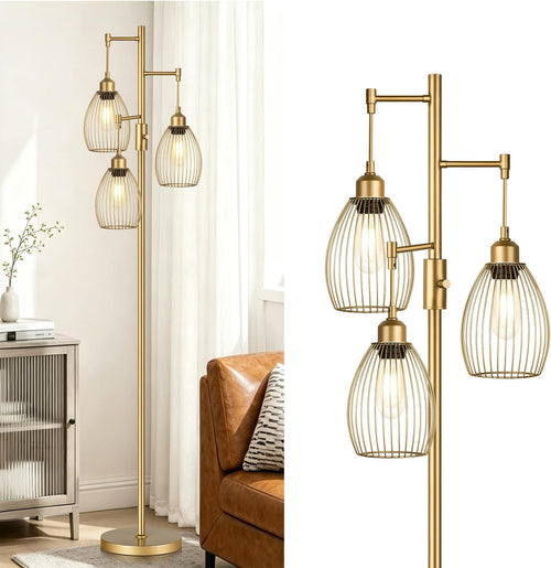 ✨ 70" Industrial Dimmable Floor Lamp – 3-Light Teardrop Cage Standing Lamp with Warm LED Bulbs for Living Room & Bedroom 🏡