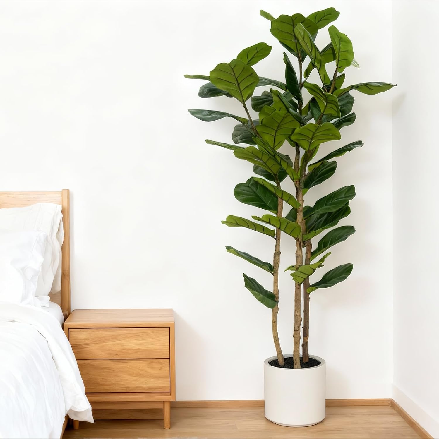 🌿 Lifelike Artificial Fiddle Leaf Fig Tree with Planter – Elegant Faux Indoor Plant for Living Room, Bedroom & Office Decor ✨