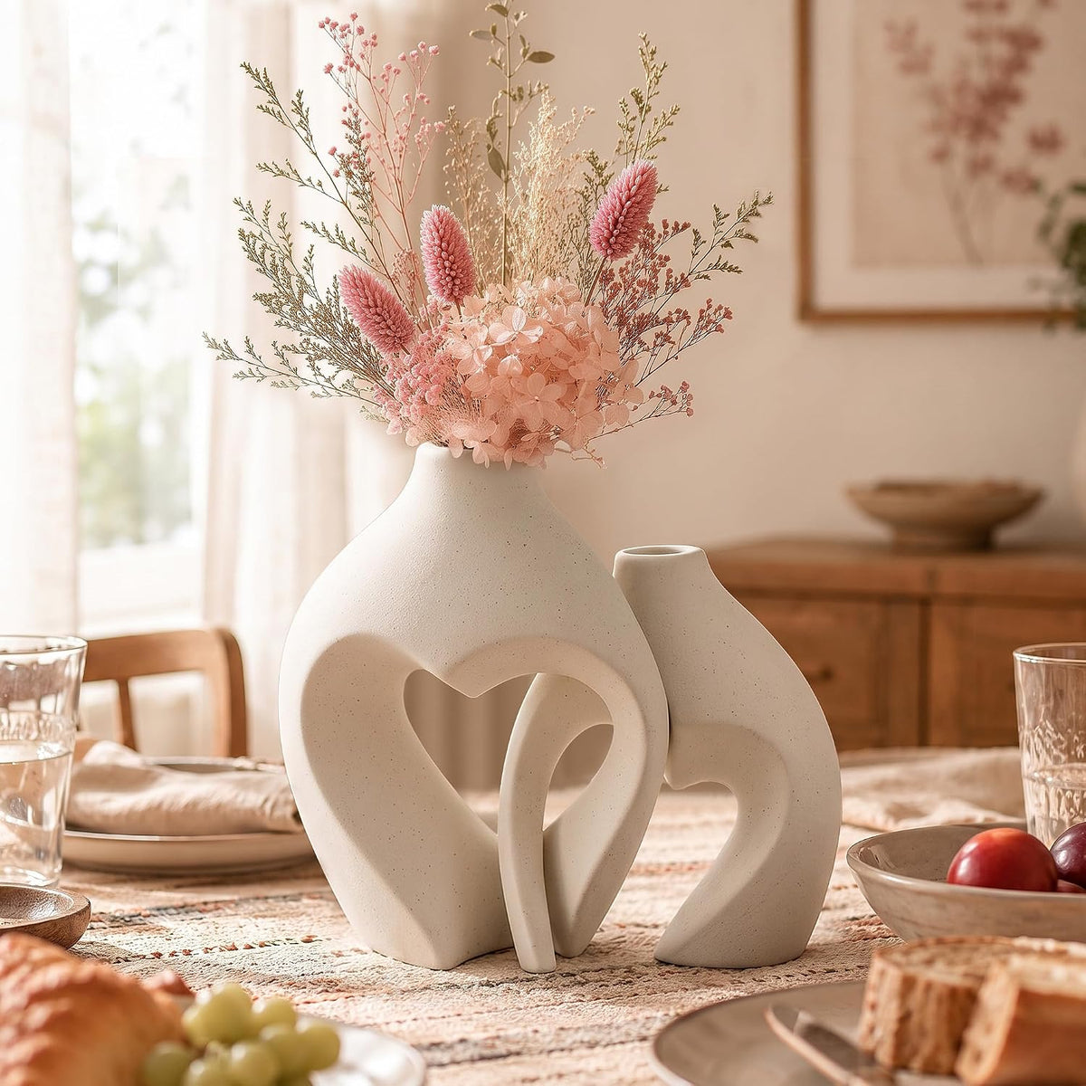 ```text 🤍 Heart-Shaped Ceramic Vase Set of 2 – Minimalist White Flower Vases for Boho, Farmhouse & Modern Home Decor ✨ ```