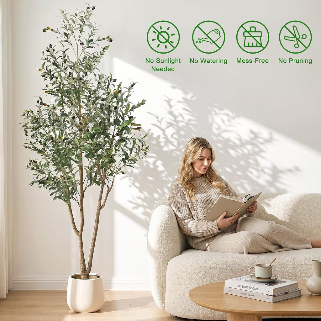🌿 6FT Artificial Olive Tree with Warm LED Lights & Planter – Lifelike Faux Tree for Cozy Home, Bedroom & Living Room Decor ✨