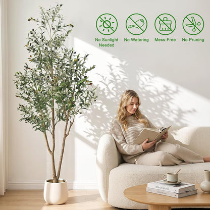 🌿 6FT Artificial Olive Tree with Warm LED Lights & Planter – Lifelike Faux Tree for Cozy Home, Bedroom & Living Room Decor ✨
