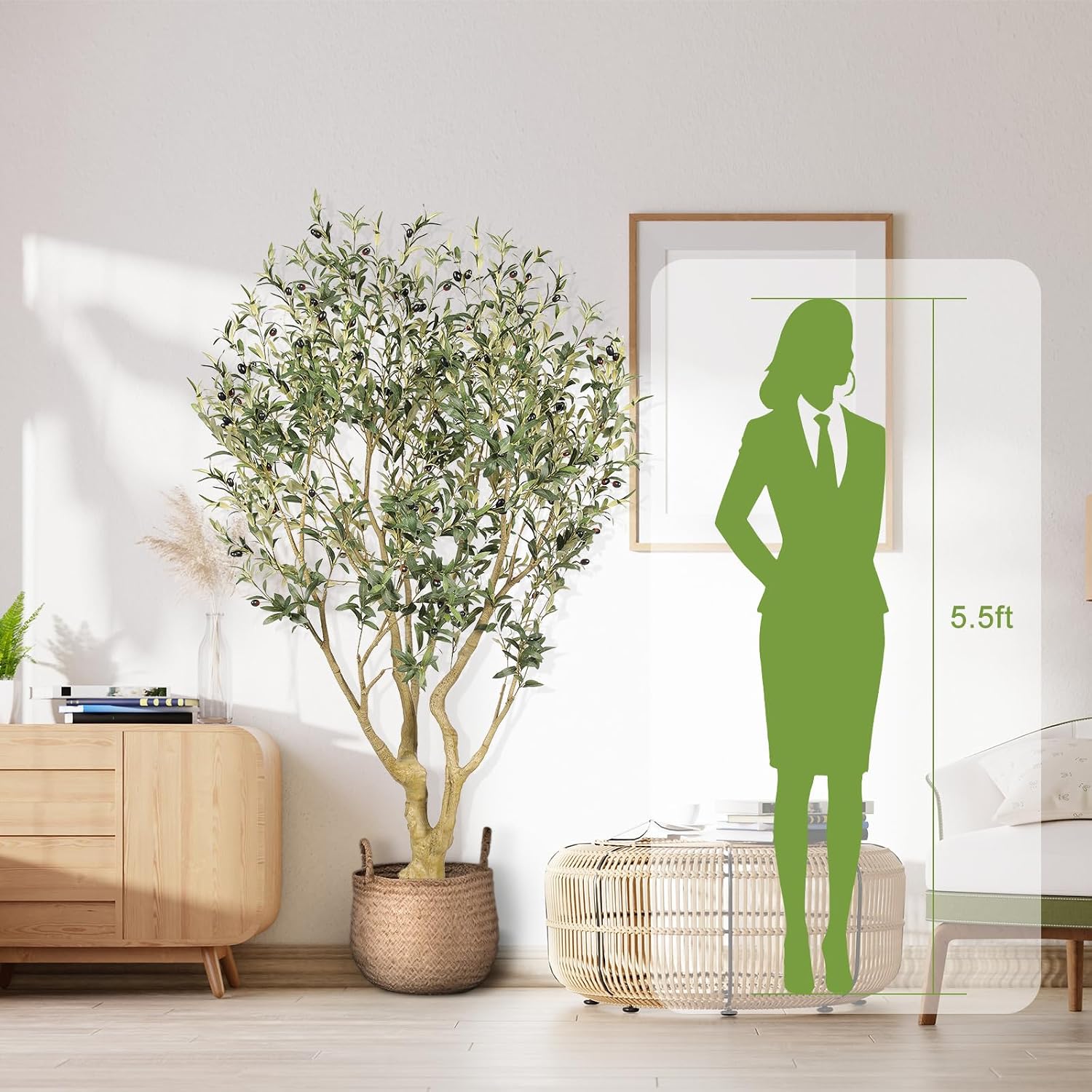 🌿 6FT Artificial Olive Tree with Planter – Lifelike Faux Olive Plant with Full Natural Foliage for Living Room, Bedroom & Office Decor ✨