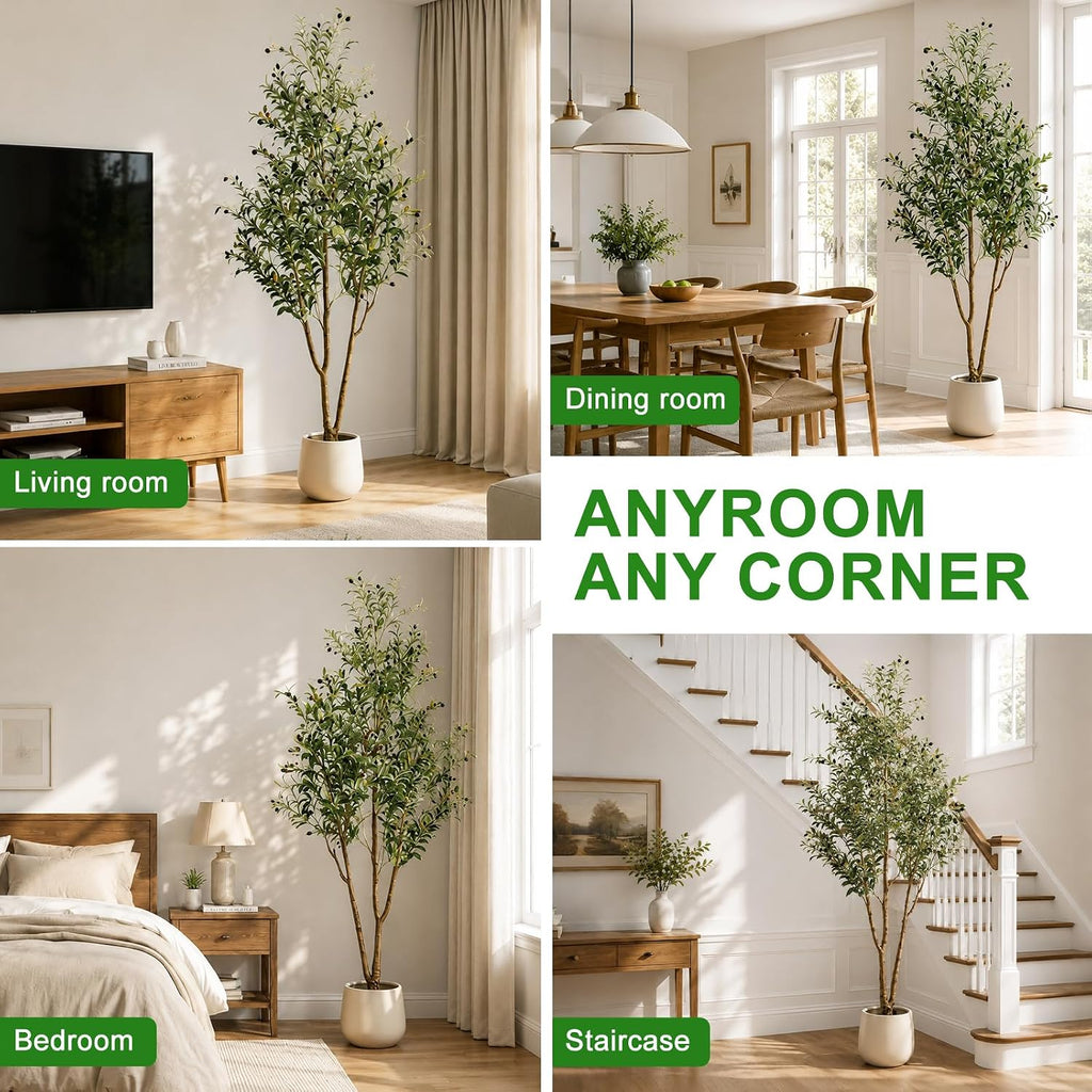 🌿 6FT Artificial Olive Tree with Warm LED Lights & Planter – Lifelike Faux Tree for Cozy Home, Bedroom & Living Room Decor ✨