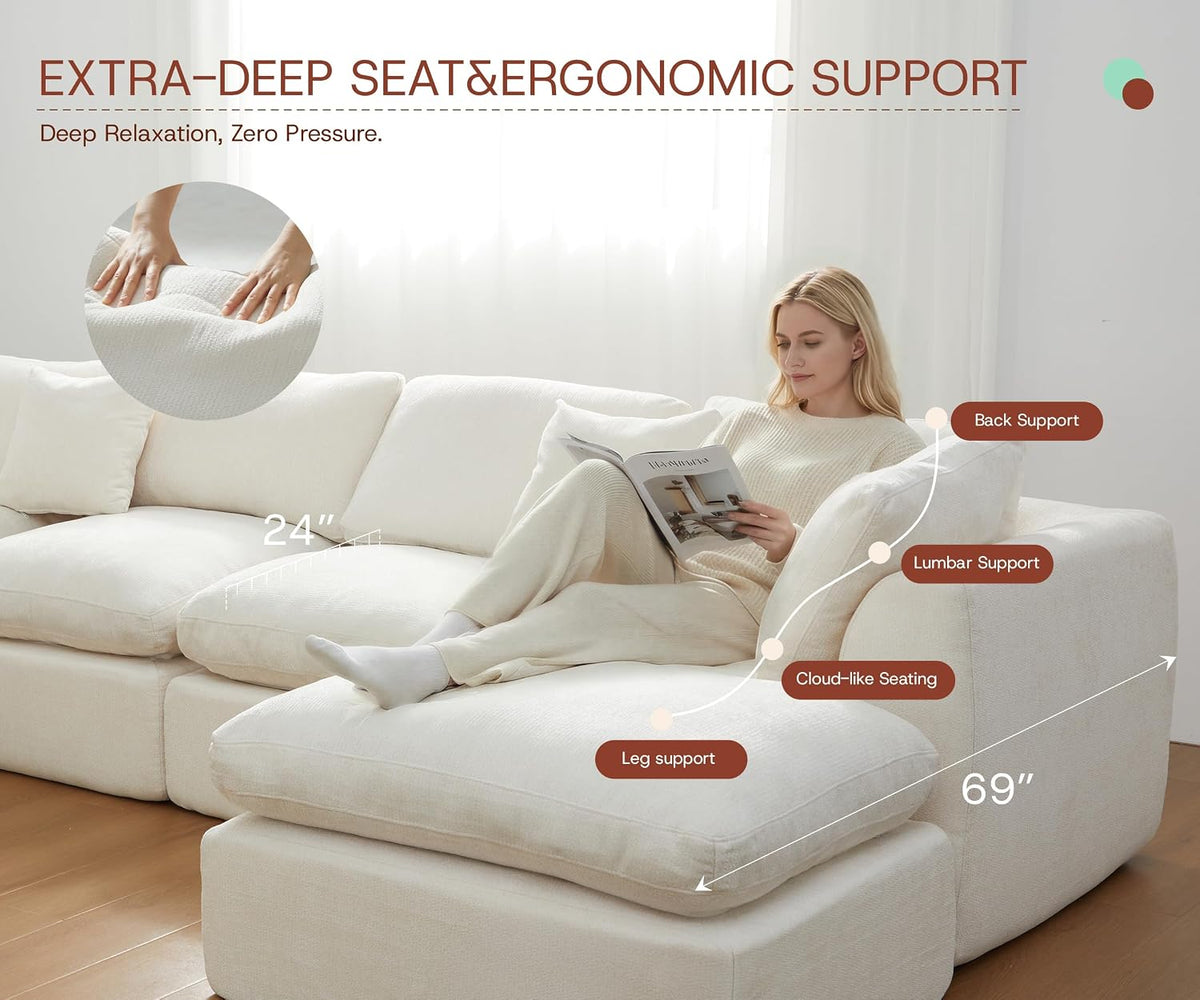 ☁️ Oversized Modular Cloud Sectional Sofa – Deep Seat Chenille Couch with Washable Covers, Flexible L/U-Shaped Design & Plush Comfort 🛋️