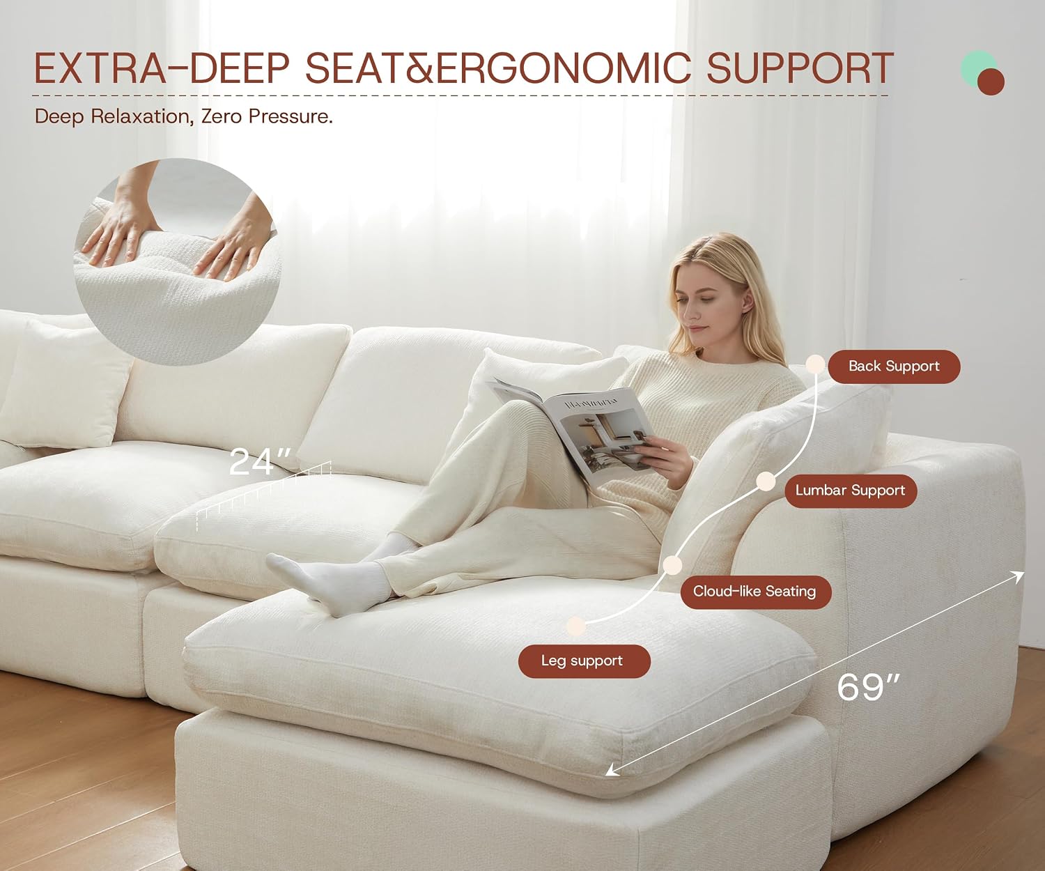 ☁️ Oversized Modular Cloud Sectional Sofa – Deep Seat Chenille Couch with Washable Covers, Flexible L/U-Shaped Design & Plush Comfort 🛋️