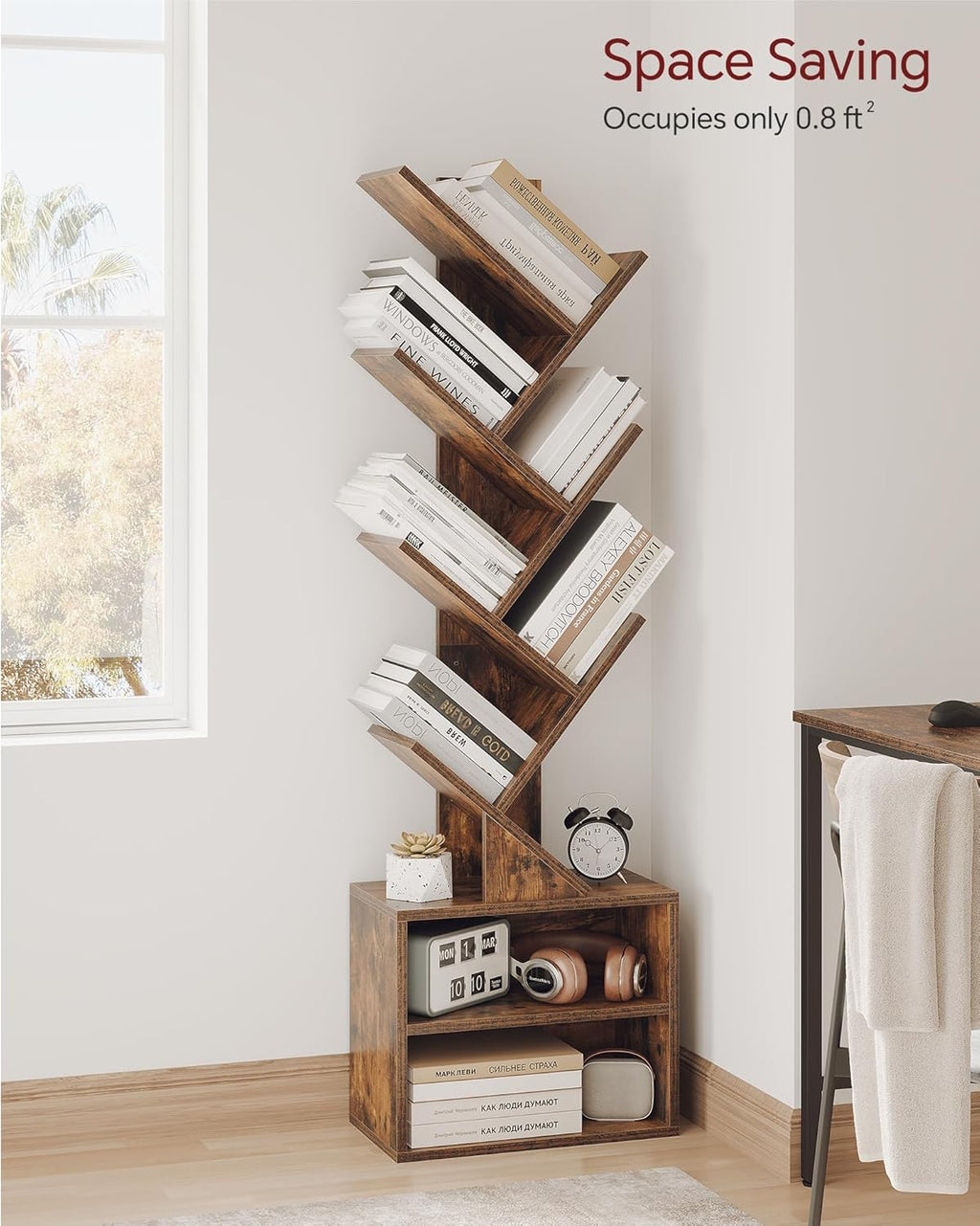 ```text 🌿 6-Tier Tree Bookshelf with Storage Cabinets – Slim Freestanding Bookcase & Display Organizer for Small Spaces 📚✨ ```