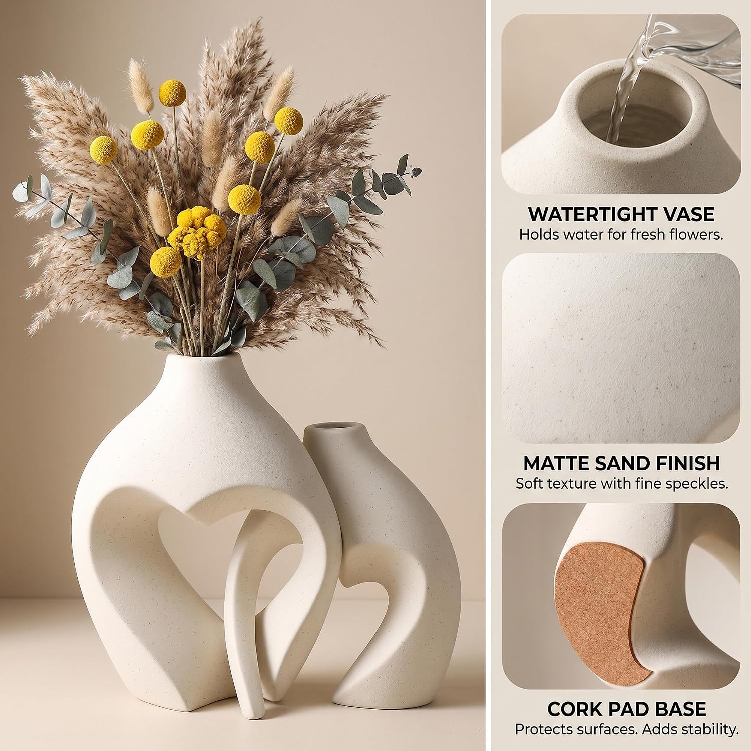 ```text 🤍 Heart-Shaped Ceramic Vase Set of 2 – Minimalist White Flower Vases for Boho, Farmhouse & Modern Home Decor ✨ ```