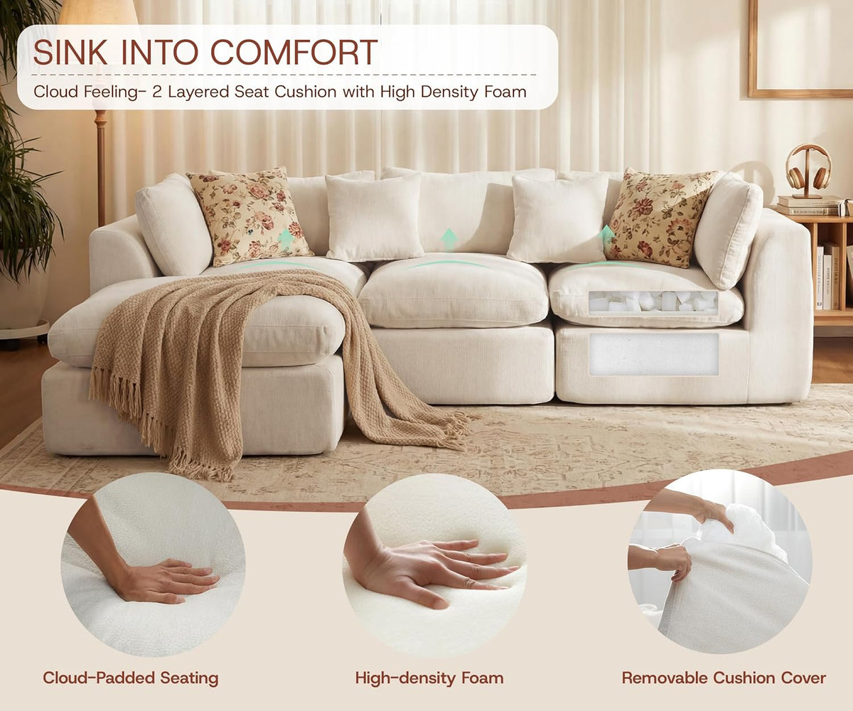 ✨ 110" Oversized Cloud Sectional Sofa – Deep Seat L-Shaped Couch with Ottoman, Plush Chenille & Memory Foam for Cozy Living Rooms 🛋️