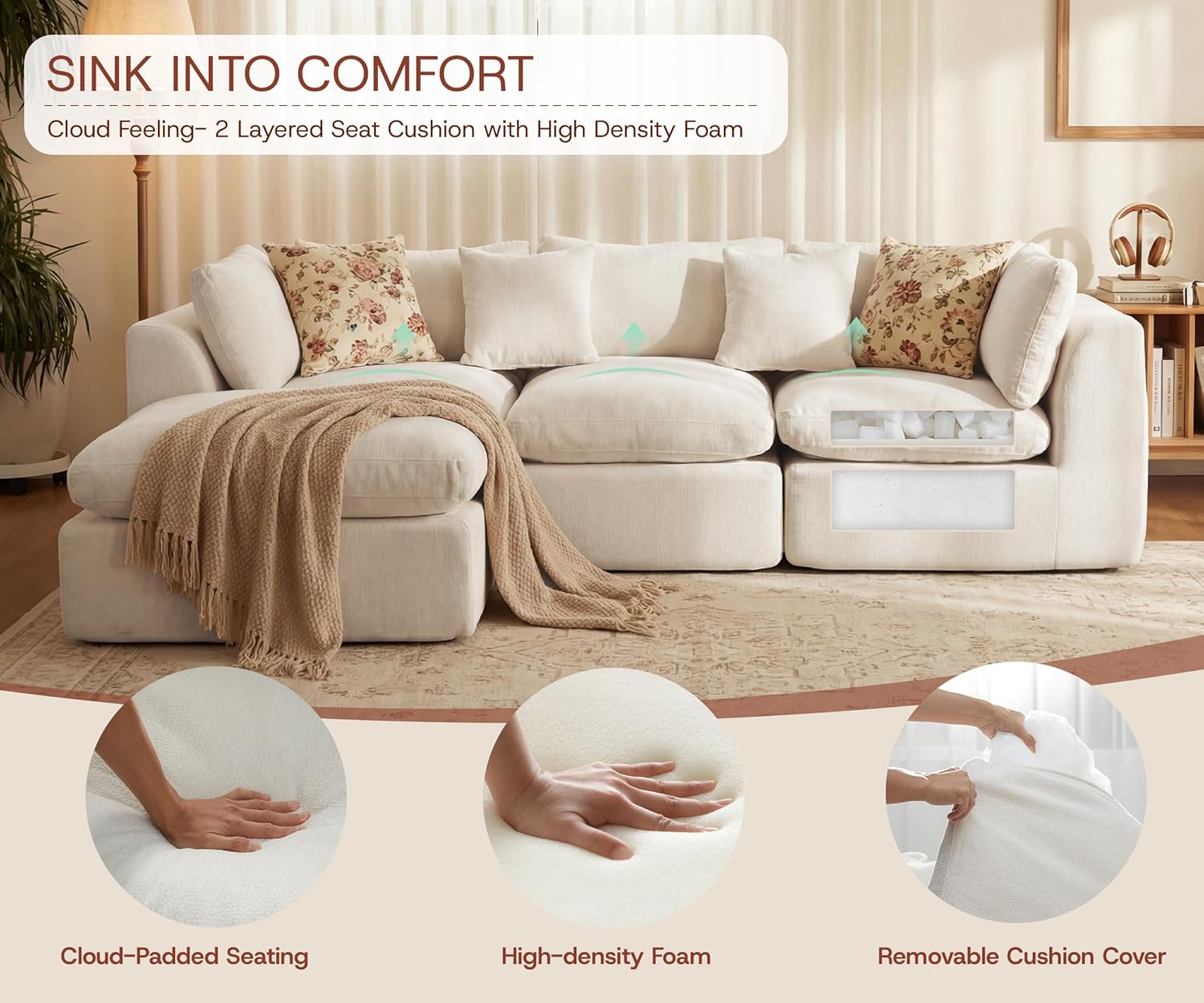 ☁️ Oversized Modular Cloud Sectional Sofa – Deep Seat Chenille Couch with Washable Covers, Flexible L/U-Shaped Design & Plush Comfort 🛋️