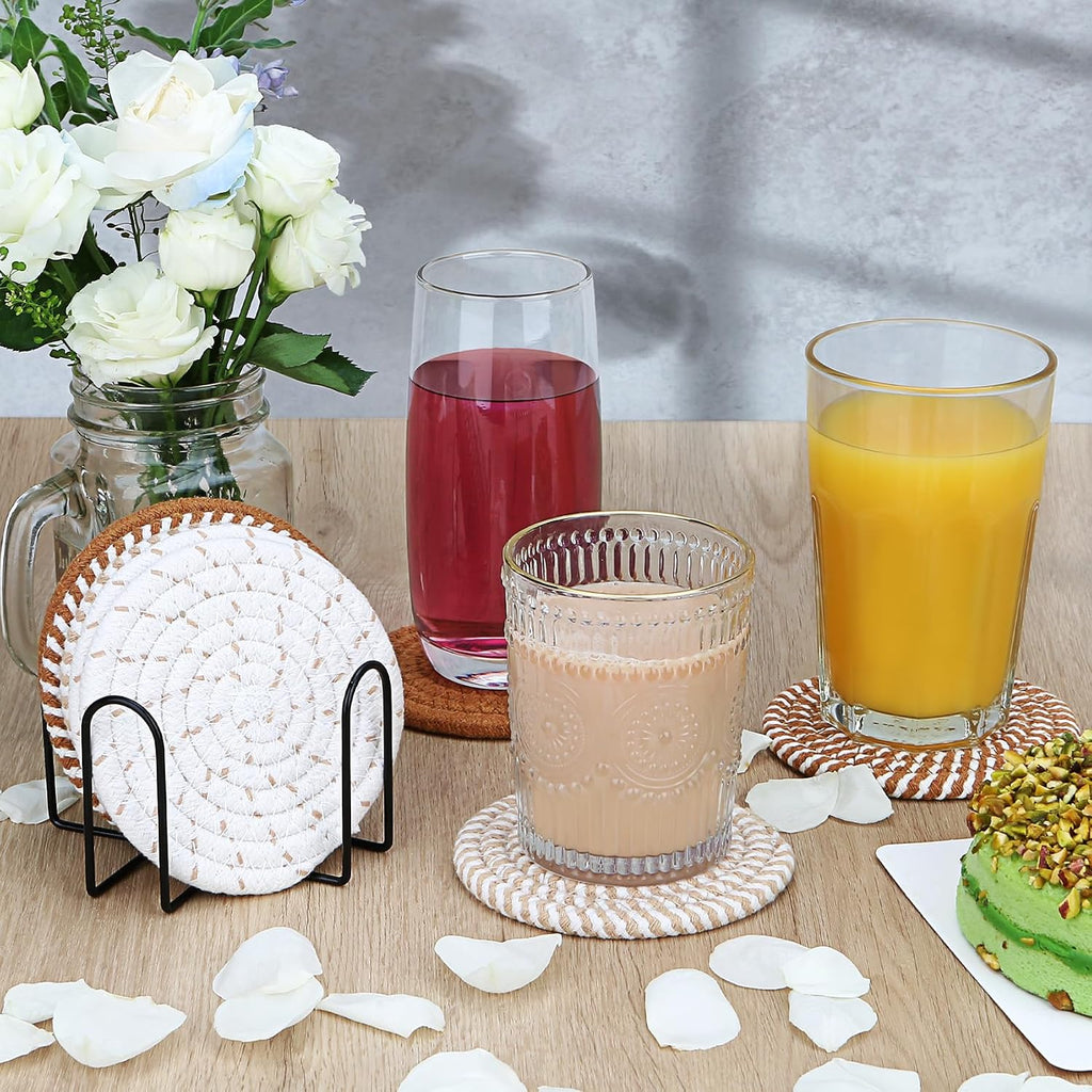 ```text ✨ Boho Cotton Coasters Set of 8 with Holder – Absorbent Heat-Resistant Drink Coasters for Coffee Table & Home Decor 🏡 ```