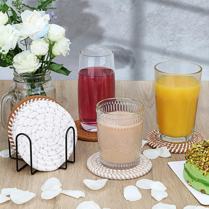 ✨ Boho Cotton Coasters Set of 8 with Holder – Absorbent Heat-Resistant Drink Coasters for Coffee Table & Home Decor 🏡 ```