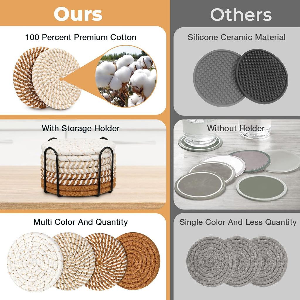 ```text ✨ Boho Cotton Coasters Set of 8 with Holder – Absorbent Heat-Resistant Drink Coasters for Coffee Table & Home Decor 🏡 ```