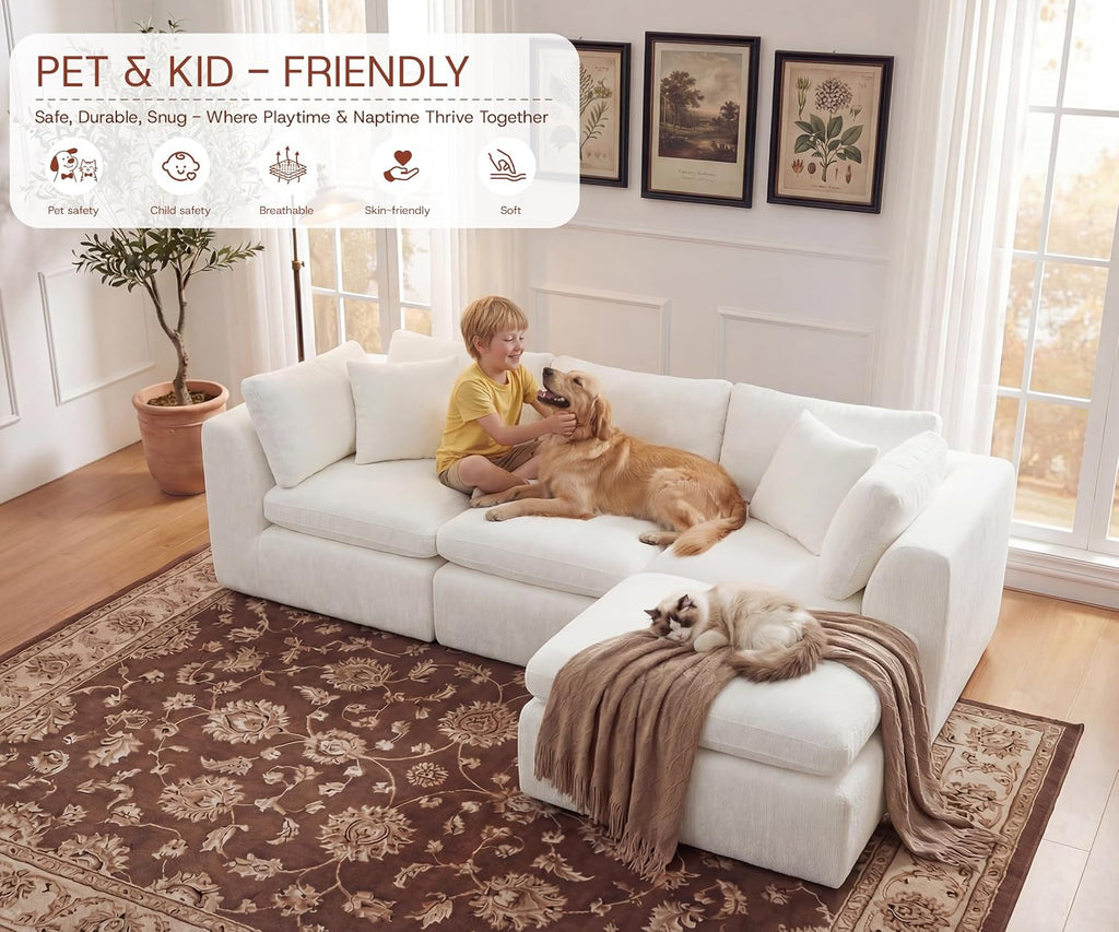 ☁️ Oversized Modular Cloud Sectional Sofa – Deep Seat Chenille Couch with Washable Covers, Flexible L/U-Shaped Design & Plush Comfort 🛋️