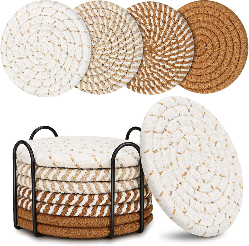 ```text ✨ Boho Cotton Coasters Set of 8 with Holder – Absorbent Heat-Resistant Drink Coasters for Coffee Table & Home Decor 🏡 ```