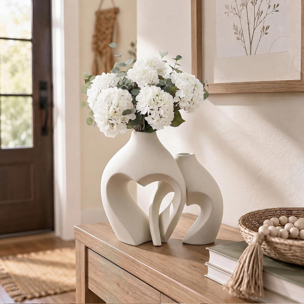 ```text 🤍 Heart-Shaped Ceramic Vase Set of 2 – Minimalist White Flower Vases for Boho, Farmhouse & Modern Home Decor ✨ ```